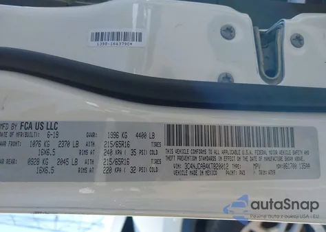 2019 Jeep Compass Sport Fwd из США, поврежденный, VIN 3C4NJCAB4KT820012